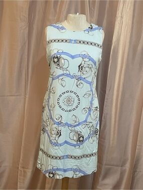 J. McLaughlin Light Blue and White Chain-Print Mini Dress
